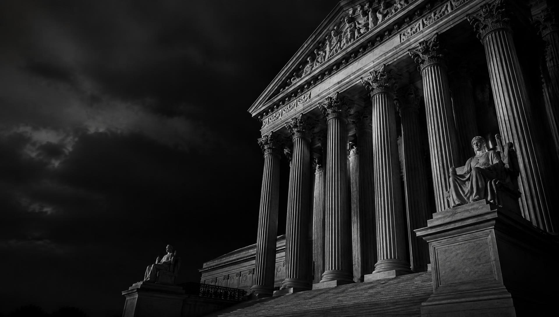 Courthouse columns at night